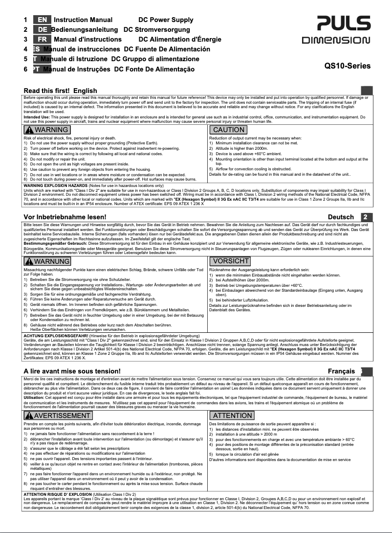Imagen de la primera página del manual del dispositivo DIMENSION QS10.481