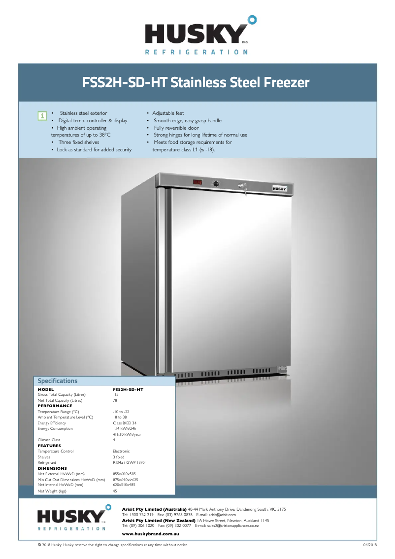 Página 1 del manual Ficha técnica Husky FSS2H-SD-HT