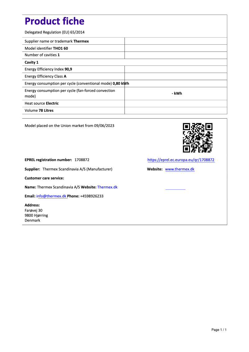 Página nº 1 - Ficha técnica Thermex THO1 60