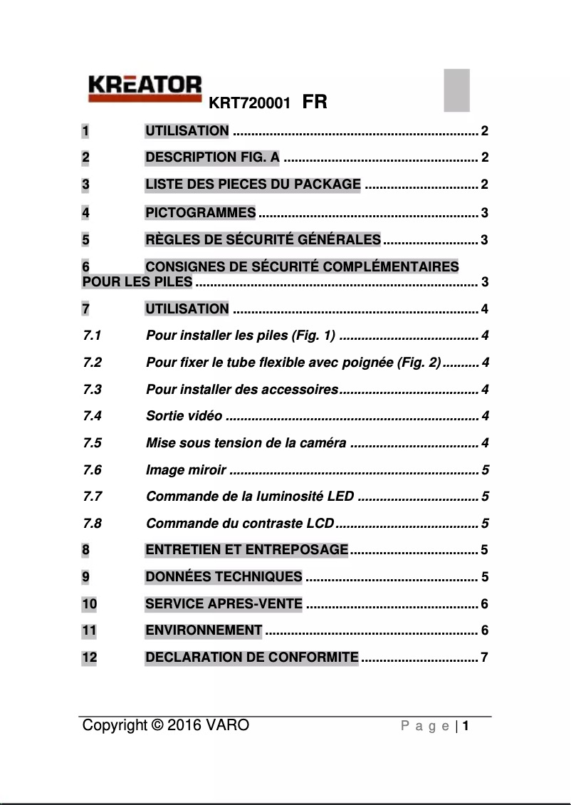 Imagen de la primera página del manual del dispositivo KRT720001
