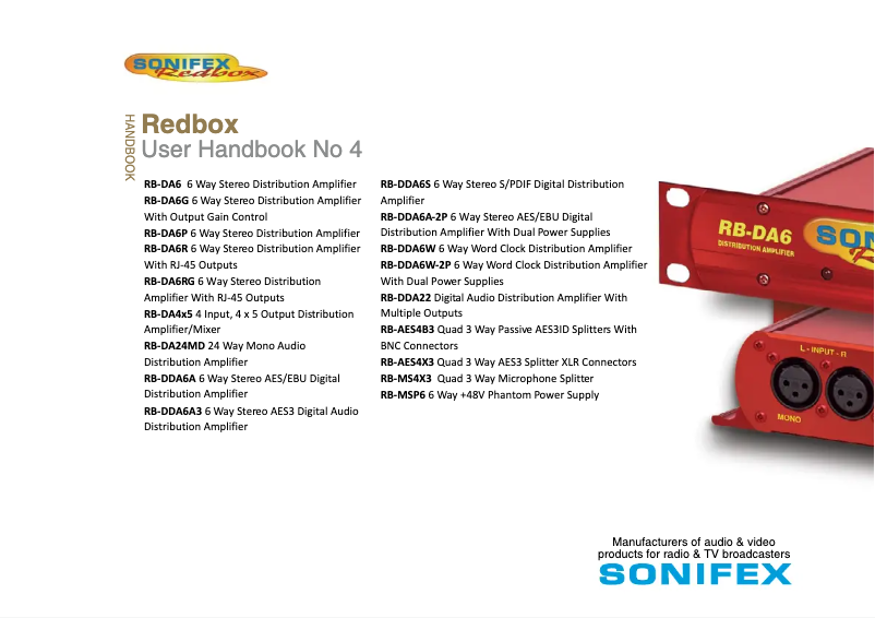 Imagen de la primera página del manual del dispositivo Redbox RB-AES4B3