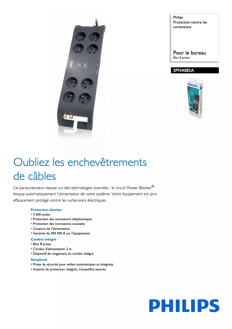 Página 1 del manual Ficha técnica Philips SPN4085A
