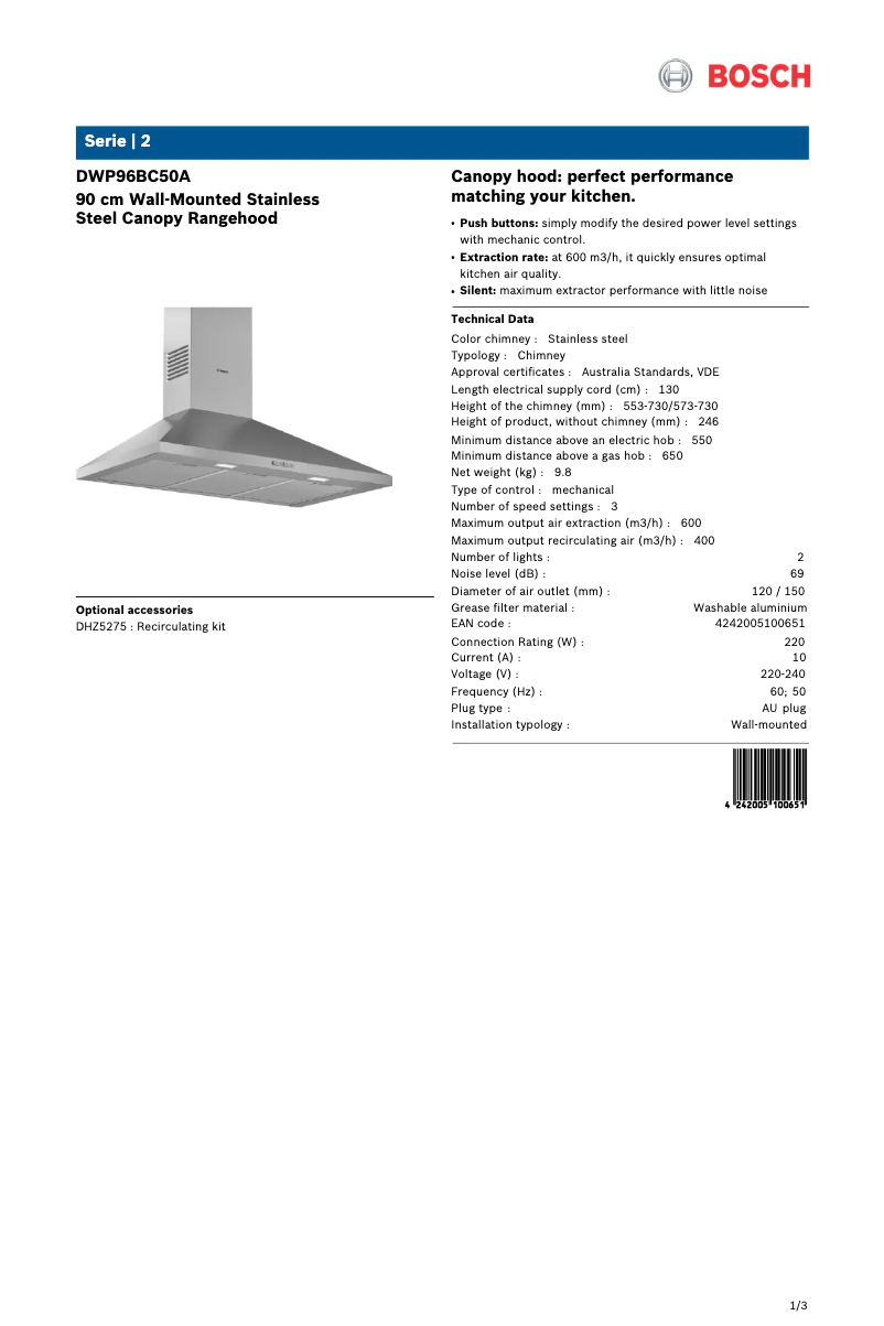 Página nº 1 - Ficha técnica Bosch DWP96BC50A