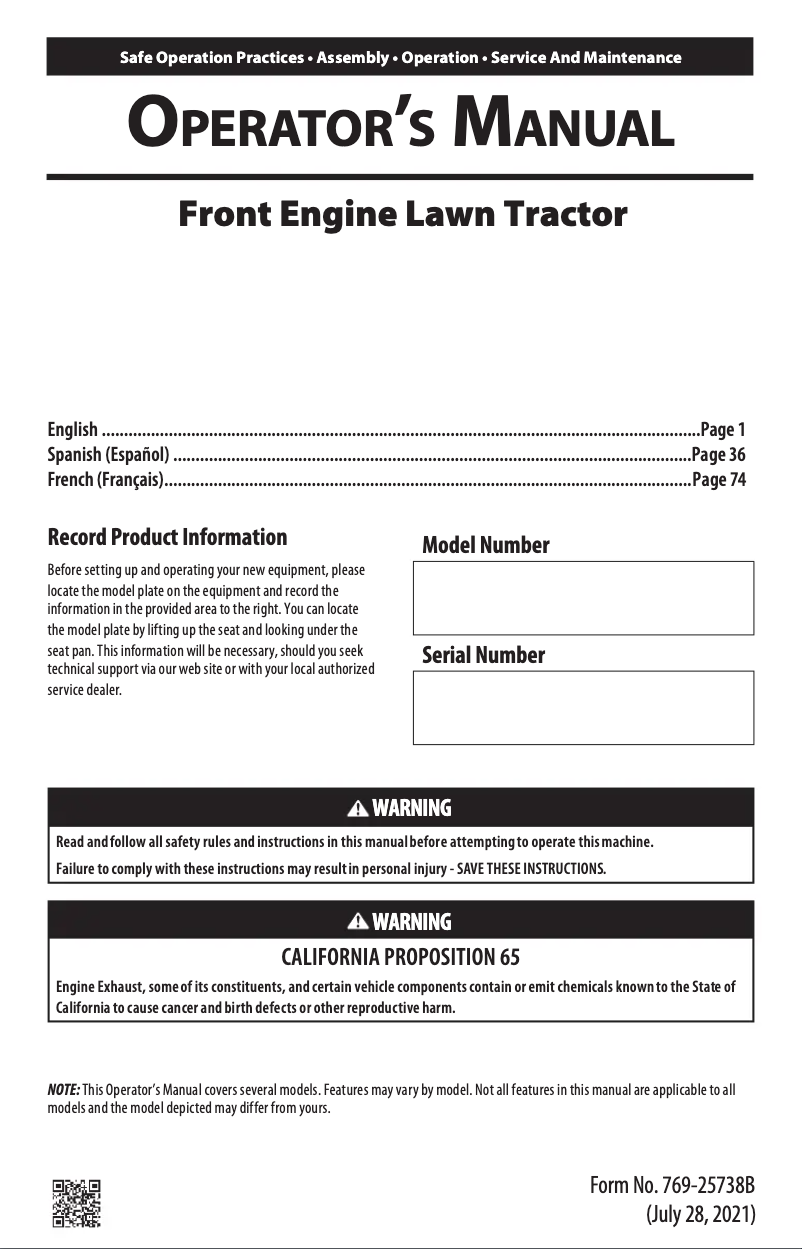 Página nº 1 - Manual de usuario Troy-Bilt Super Bronco 50 XP
