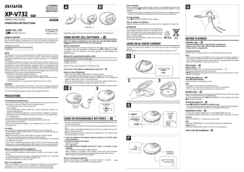 Página nº 1 - Manual de usuario Aiwa XP-V732