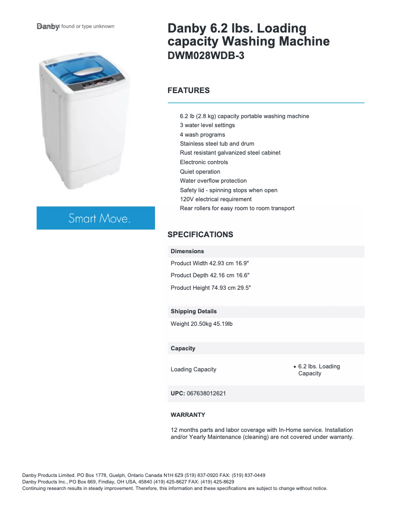 Página 1 del manual Ficha técnica Danby DWM028DB-3