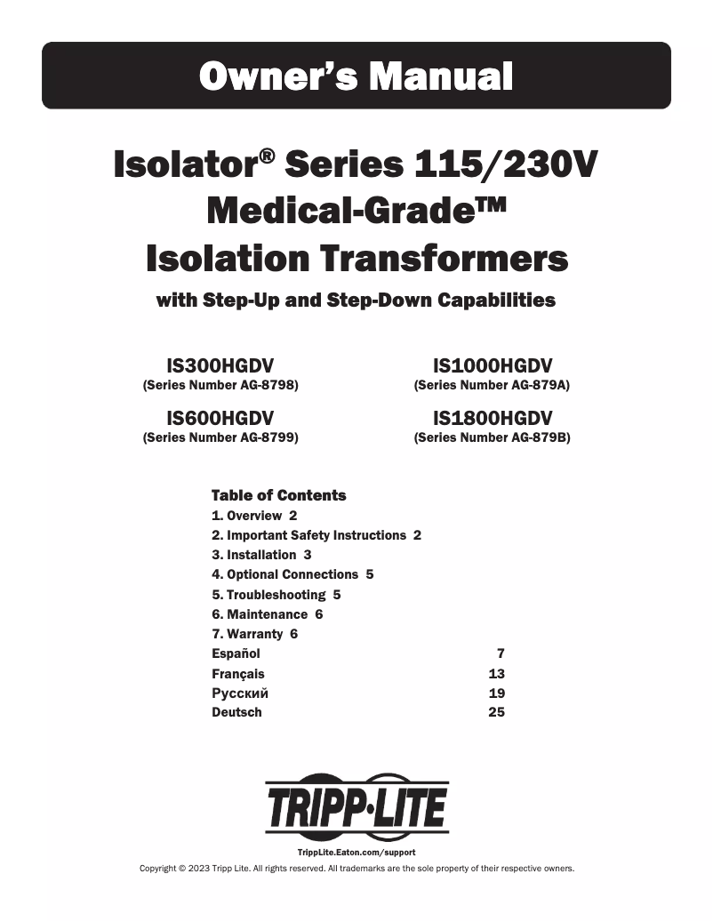 Imagen de la primera página del manual del dispositivo Isolator IS300HGDV