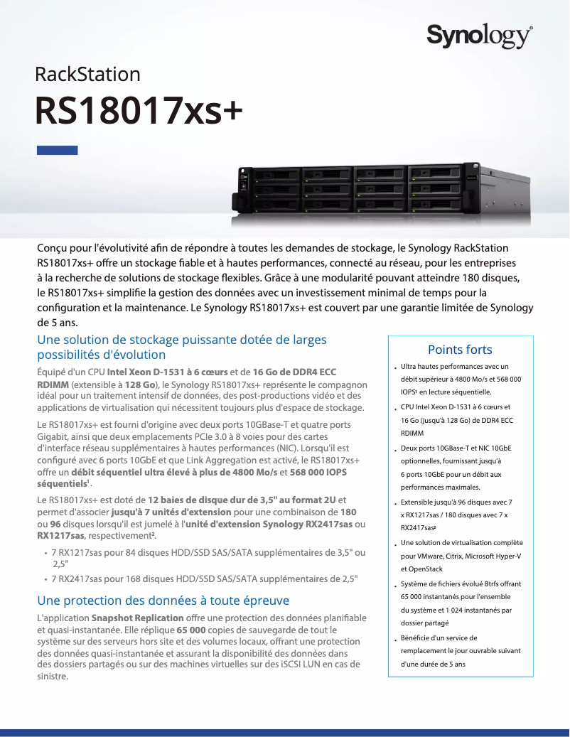 Página 1 del manual Ficha técnica Synology RackStation RS18017xs+