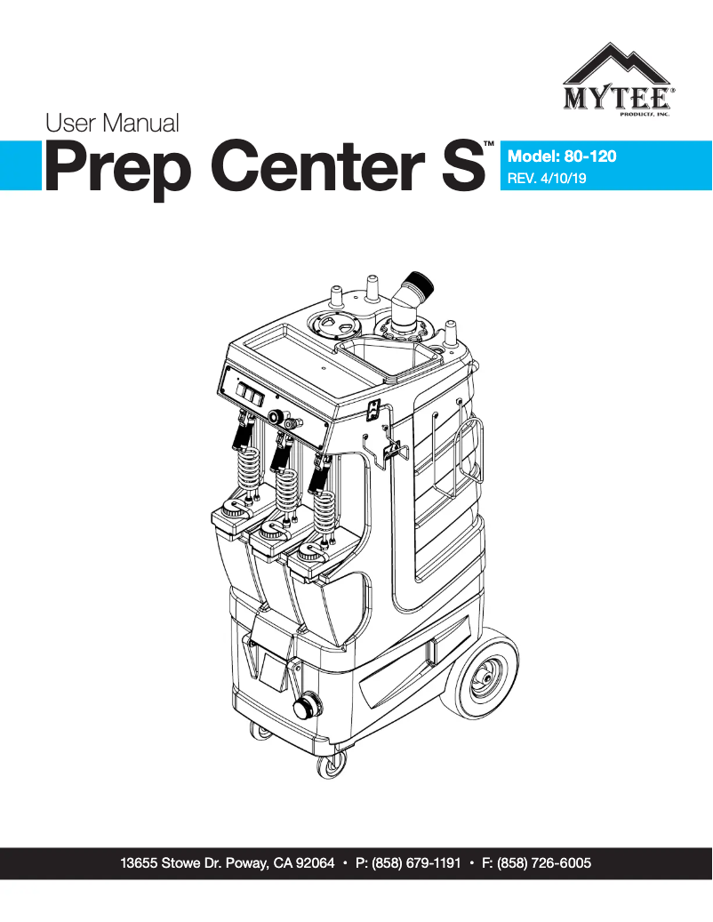 Página 1 del manual Manual de usuario Mytee Prep Center 80-120