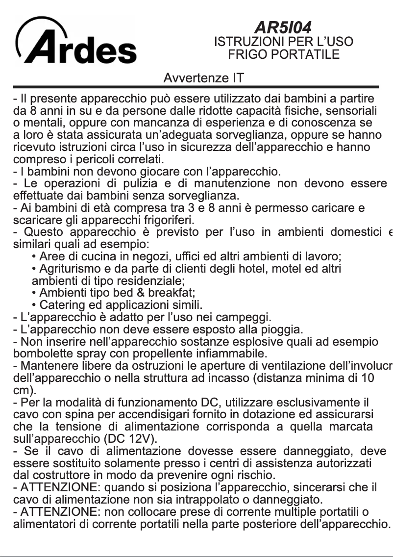 Imagen de la primera página del manual del dispositivo AR5I04