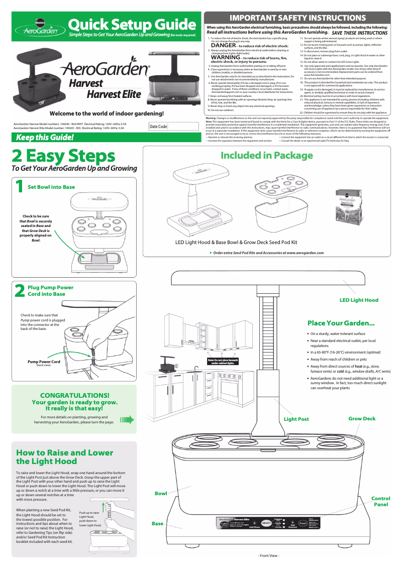 Página 1 del manual Manual de usuario AeroGarden Harvest Elite