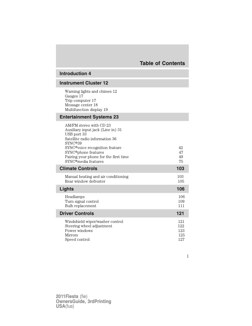 Imagen de la primera página del manual del dispositivo Fiesta (2009)