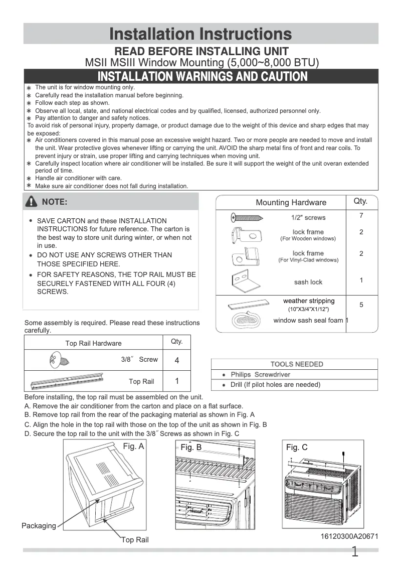 Página 1 del manual Guía de instalación Frigidaire FHWC084WB1