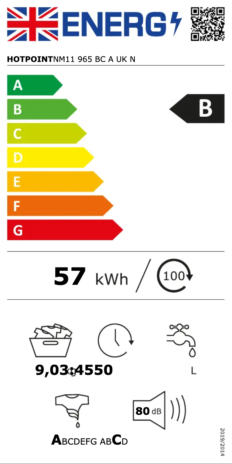 Página 1 del manual Etiqueta energética Hotpoint NM11 965 BC A UK N