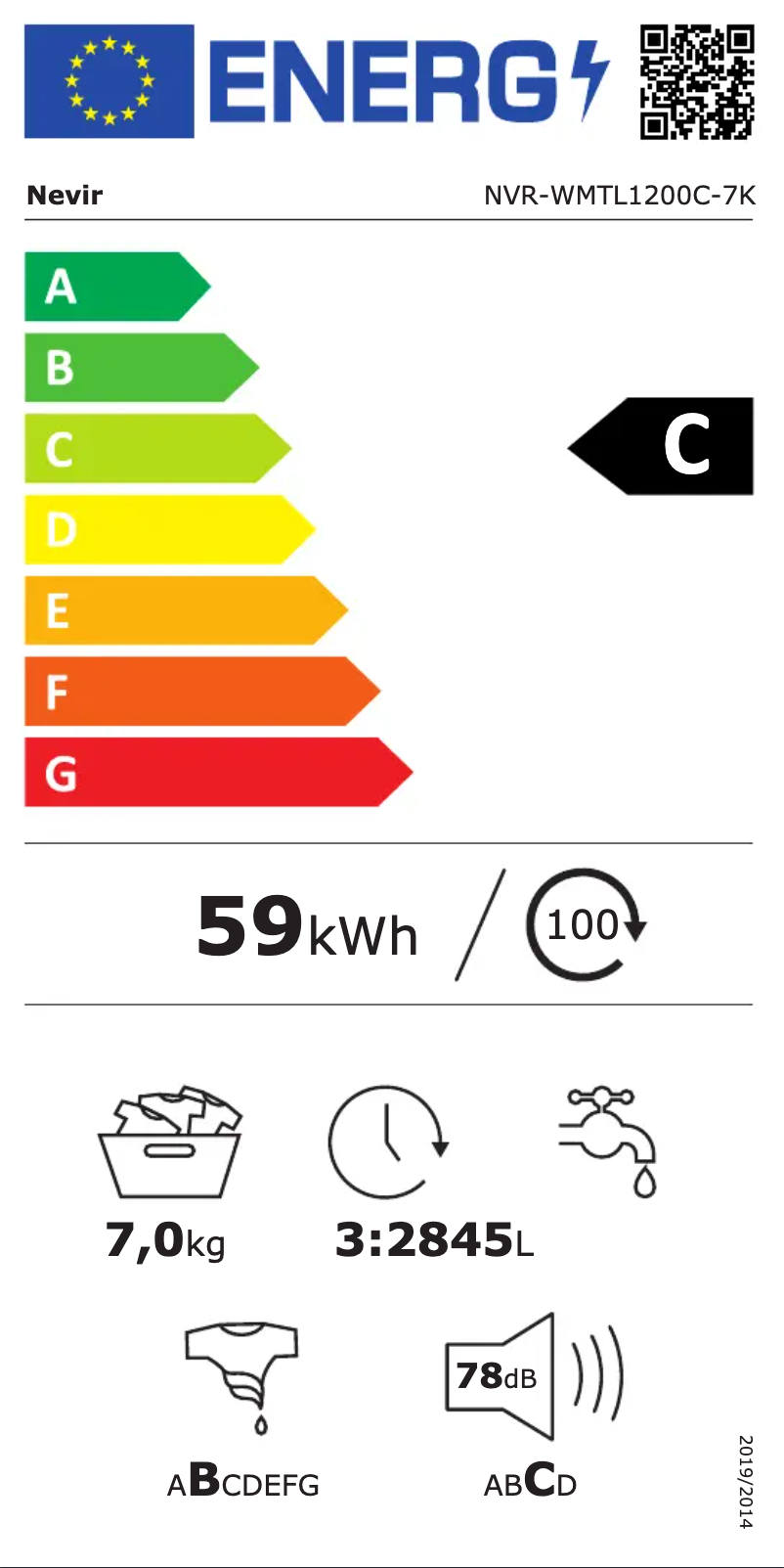 Página 1 del manual Etiqueta energética Nevir NVR-WMTL1200C-7K