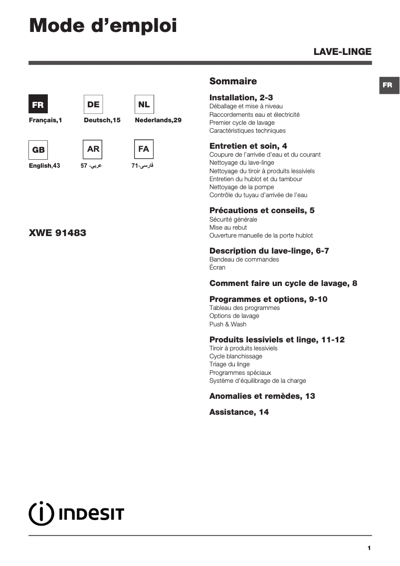 Imagen de la primera página del manual del dispositivo XWE 91483X WSSS EU