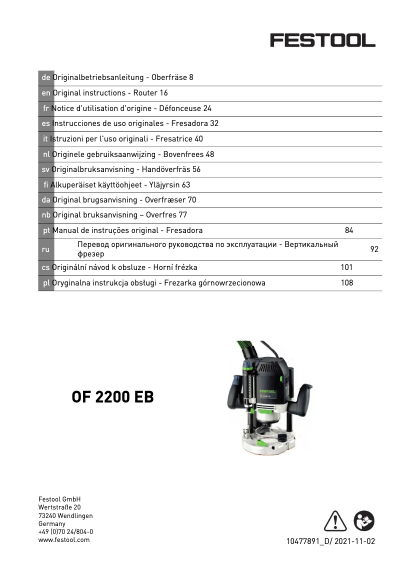Imagen de la primera página del manual del dispositivo OF 2200 EB-Set