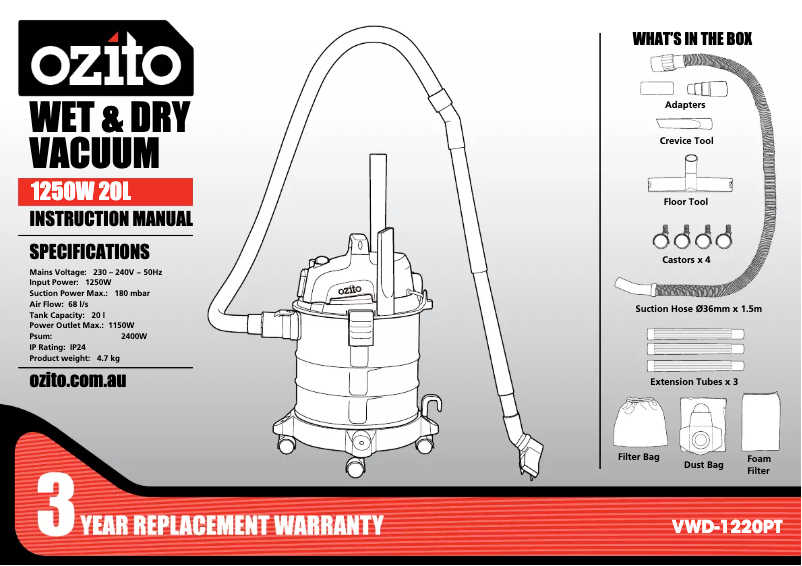 Página nº 1 - Manual de usuario Ozito VWD-1220PT