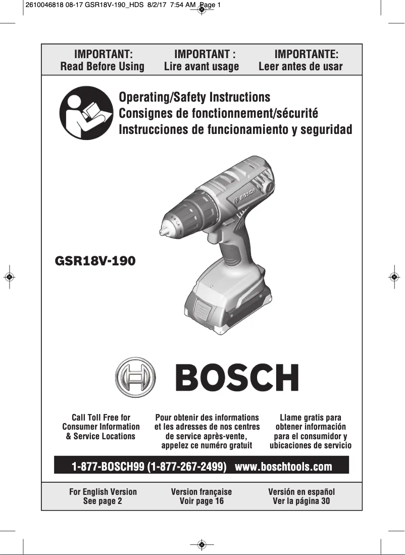 Página nº 1 - Manual de usuario Bosch GSR18V-190
