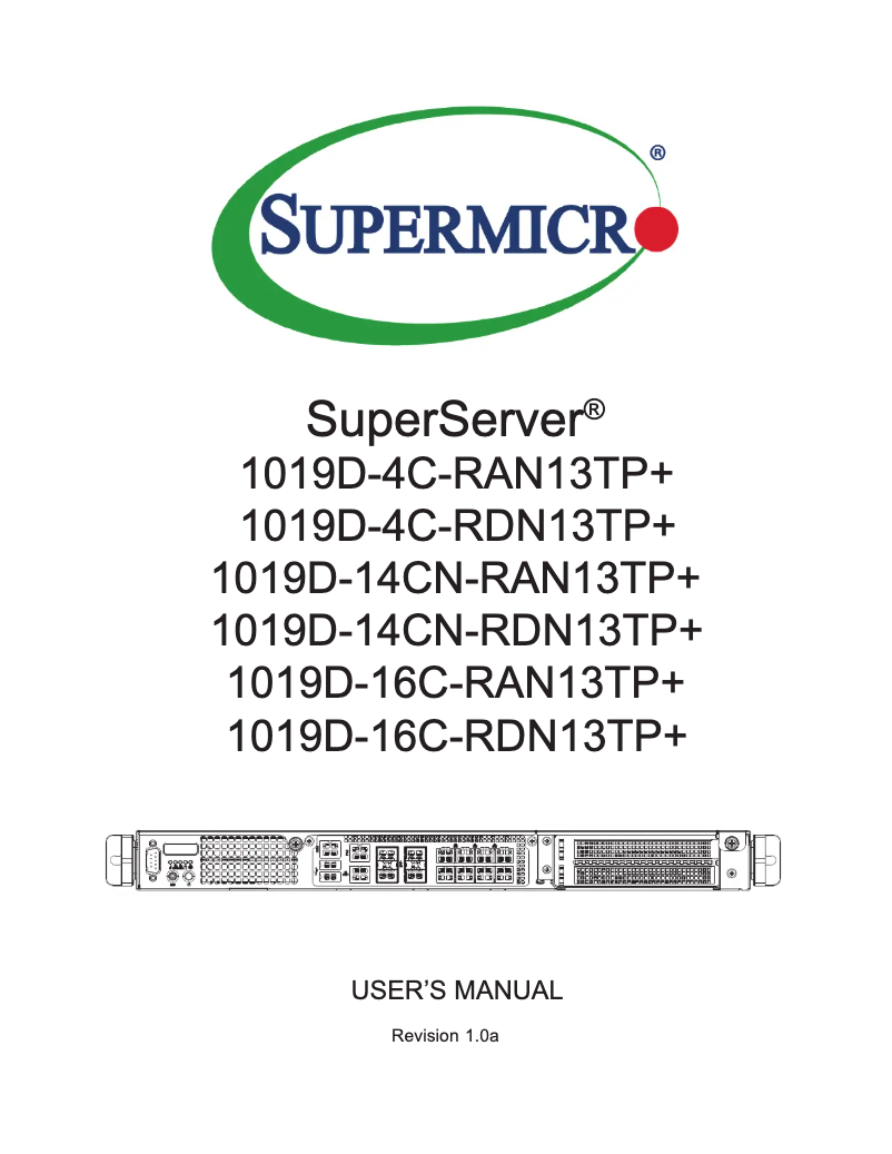 Página 1 del manual Manual de usuario Supermicro SuperServer 1019D-16C-RDN13TP+