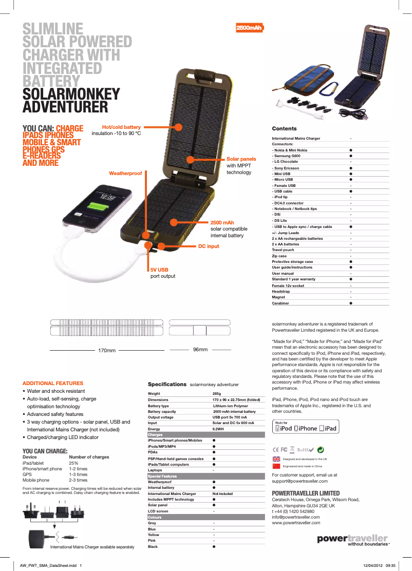 Página 1 del manual Manual de usuario Powertraveller Solarmonkey Adventurer