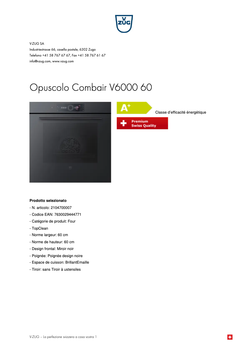 Página 1 del manual Folleto V-Zug Combair V6000 60