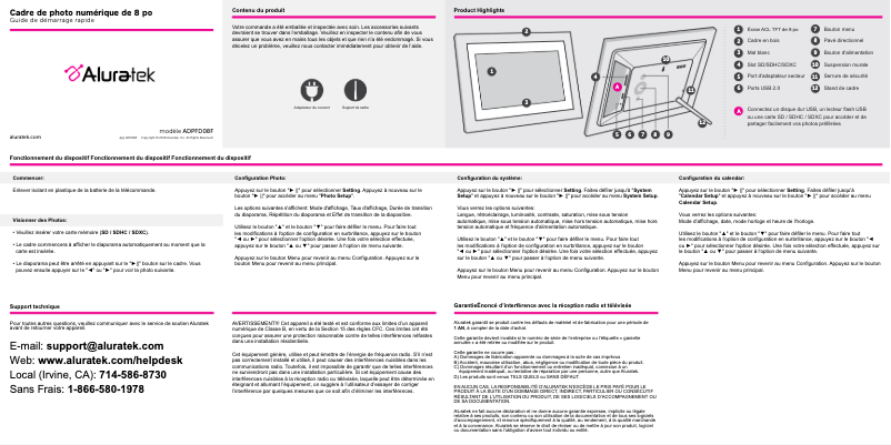 Página nº 1 - Guía de inicio rápido Aluratek ADPFD08F