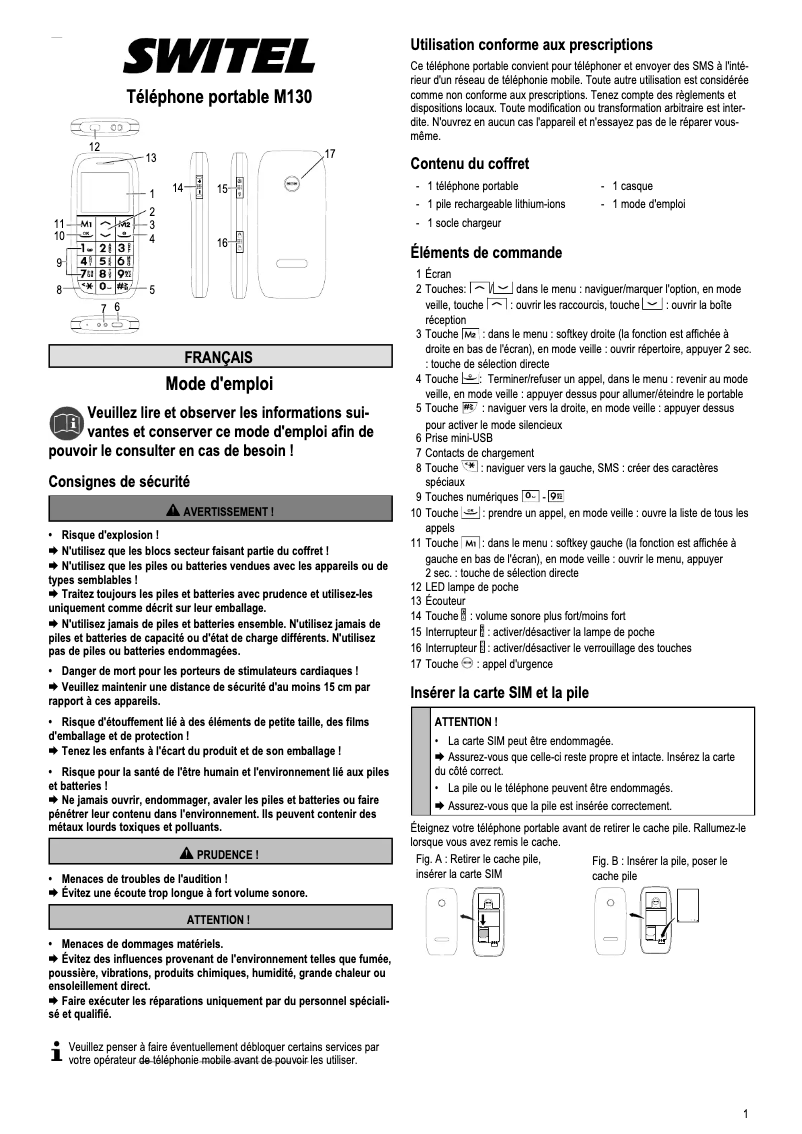 Página 1 del manual Manual de usuario Switel M130