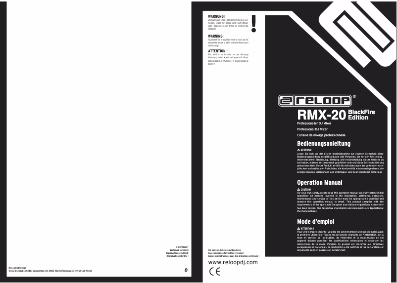 Página 1 del manual Manual de usuario Reloop RMX-20 BlackFire Edition