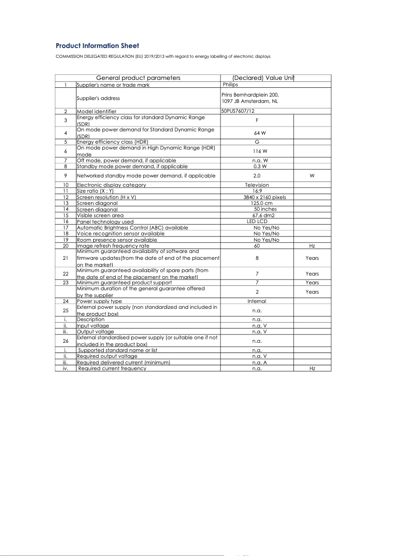 Imagen de la primera página del manual del dispositivo 50PUS7607