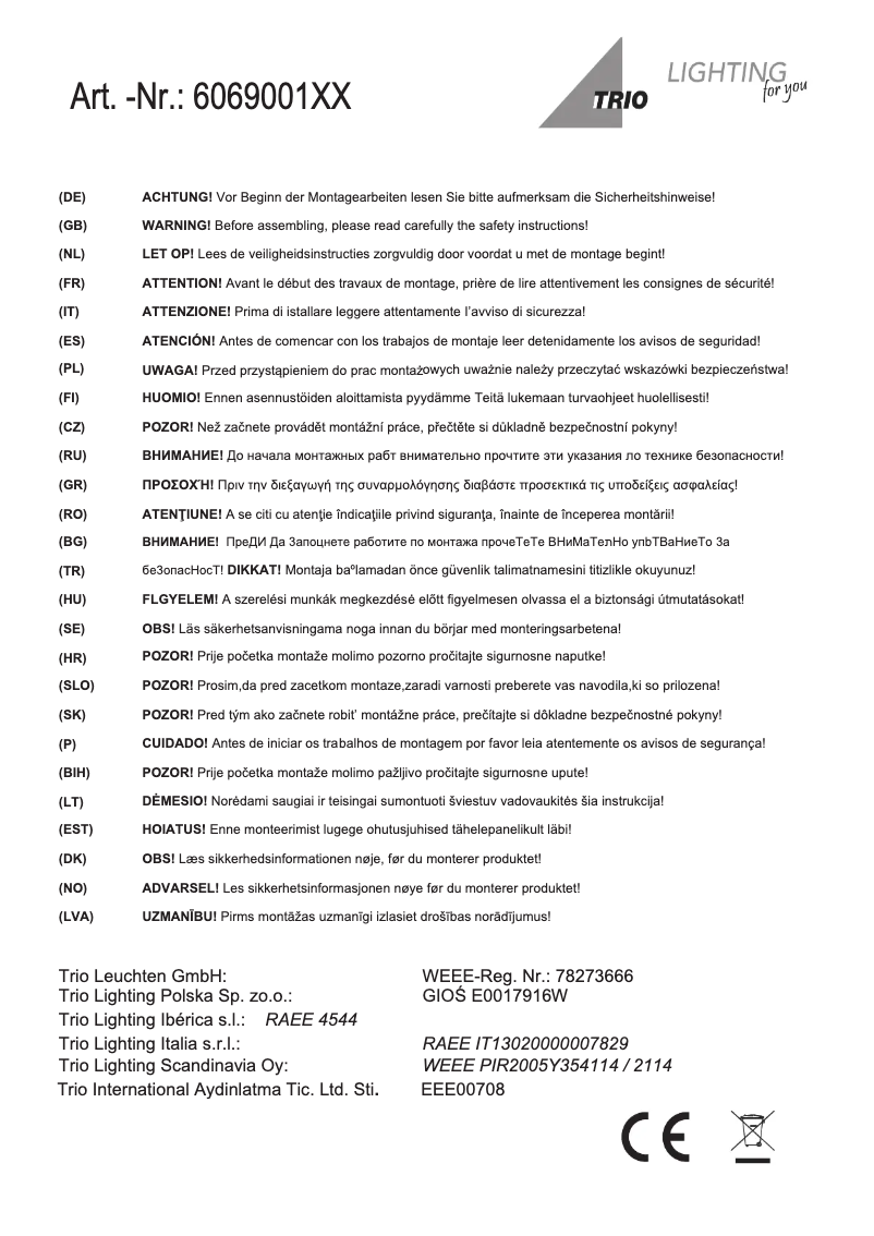 Página 1 del manual Manual de usuario Trio Lighting Johann 606900162