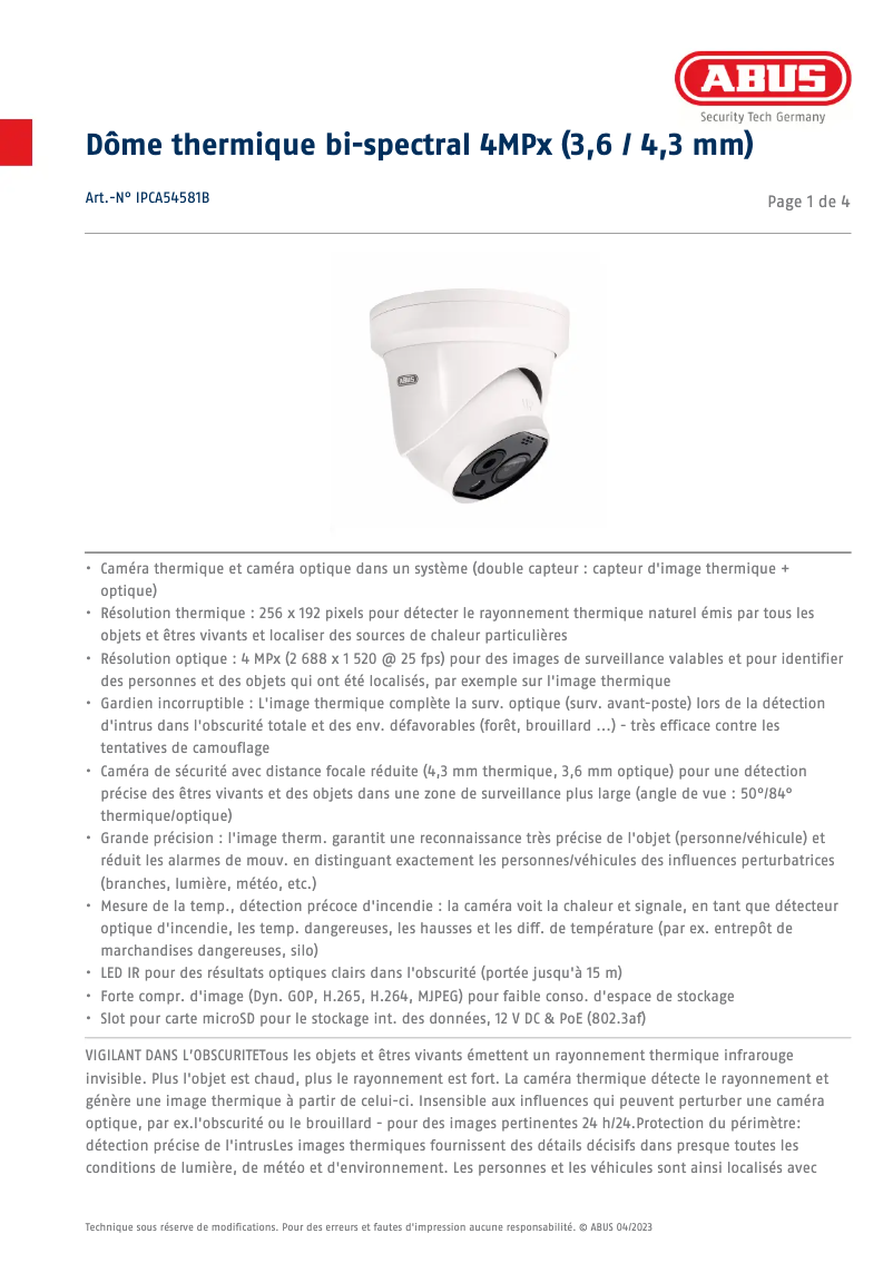 Página 1 del manual Ficha técnica Abus IPCA54581B