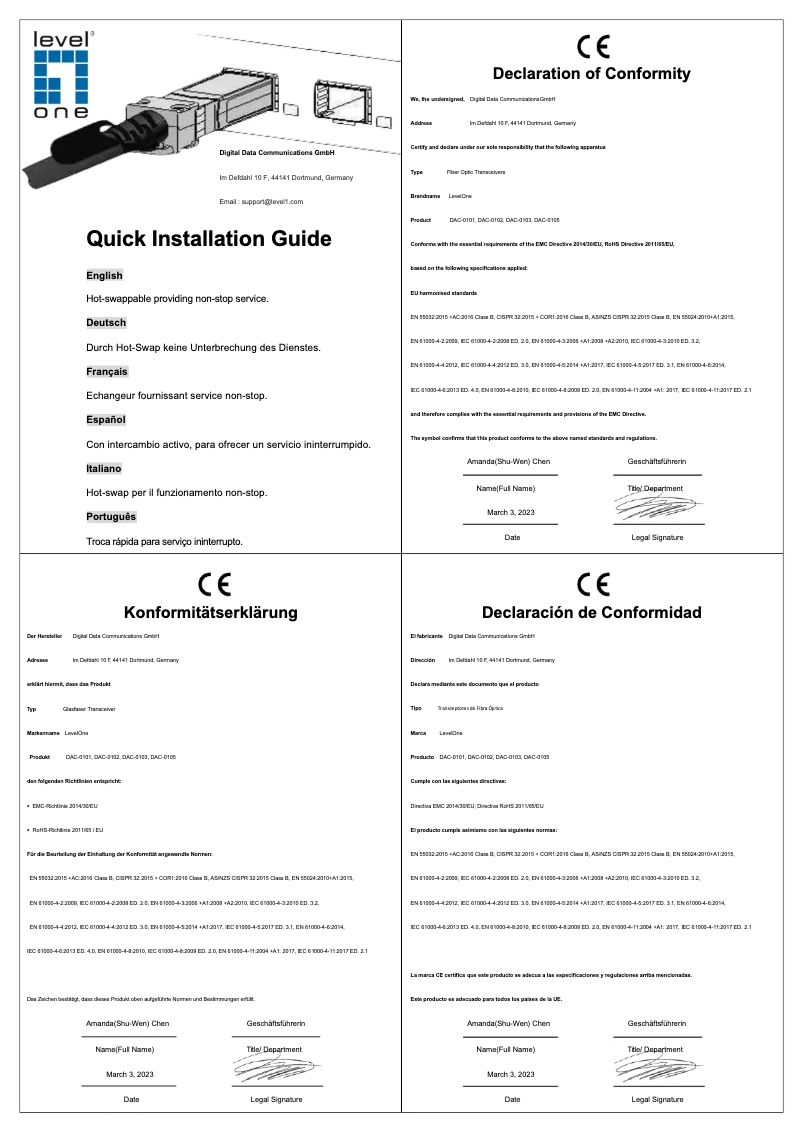 Imagen de la primera página del manual del dispositivo DAC-0101
