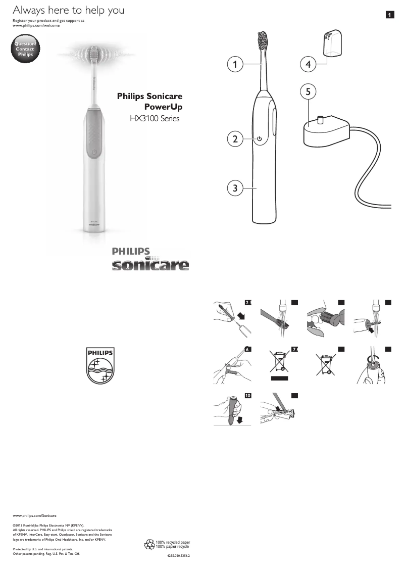 Imagen de la primera página del manual del dispositivo Sonicare PowerUp HX3110