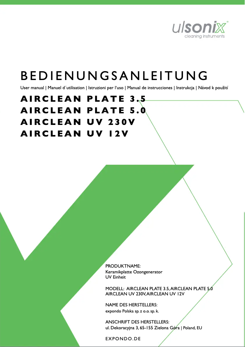 Página 1 del manual Manual de usuario Ulsonix AIRCLEAN PLATE 5.0