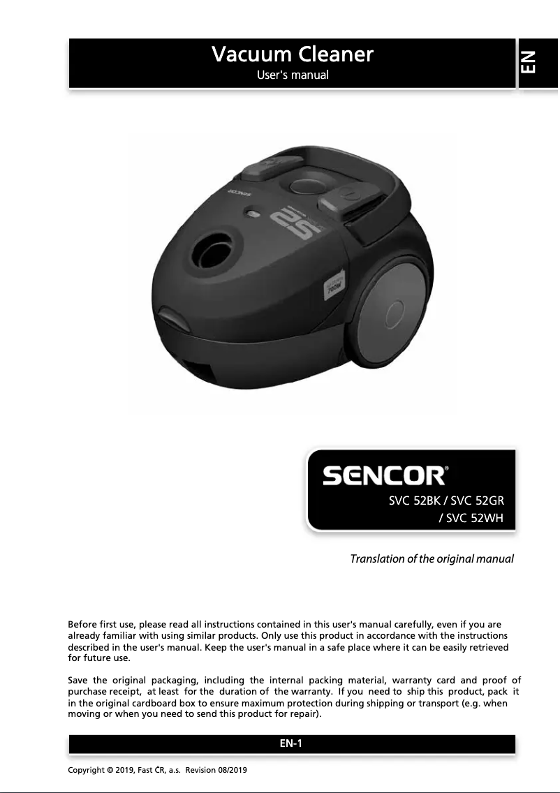 Imagen de la primera página del manual del dispositivo SVC 52WH