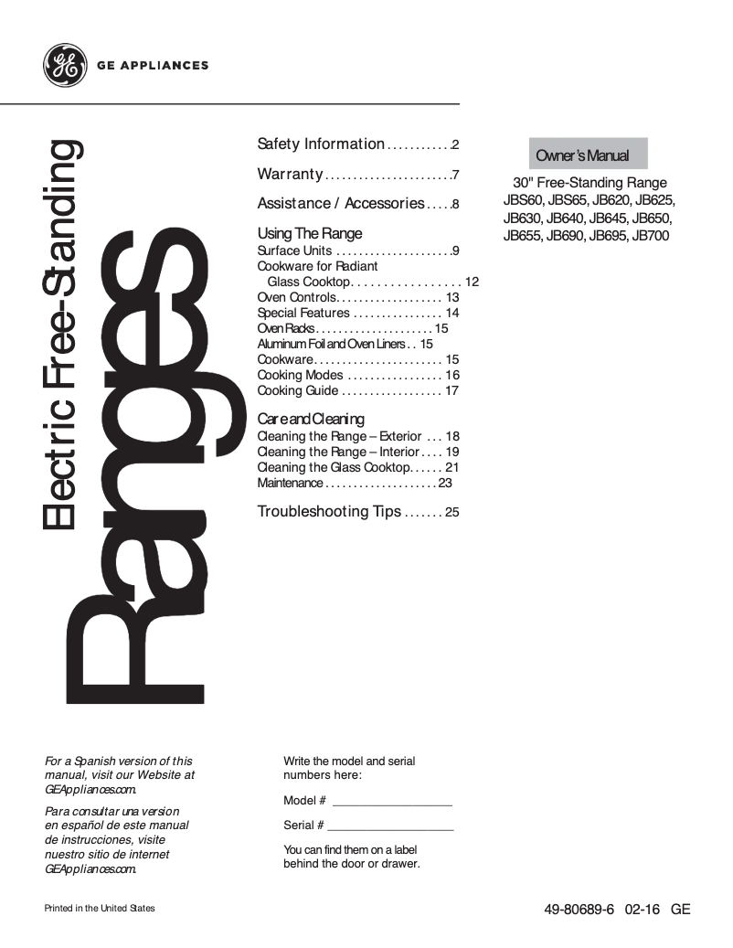 Imagen de la primera página del manual del dispositivo JB645DKBB