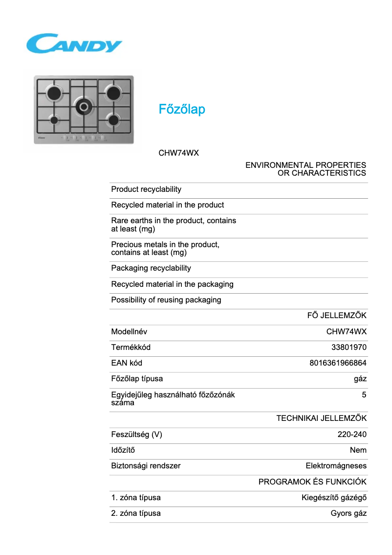 Imagen de la primera página del manual del dispositivo CHW74WX