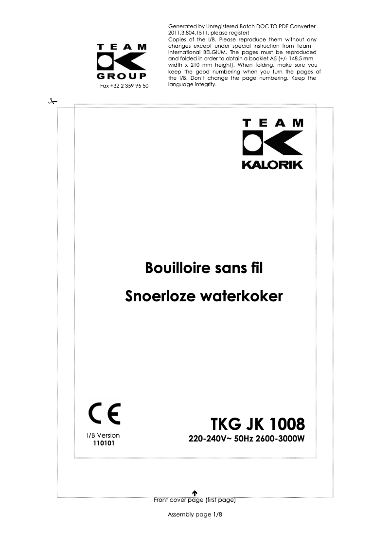 Imagen de la primera página del manual del dispositivo TKG JK 1008