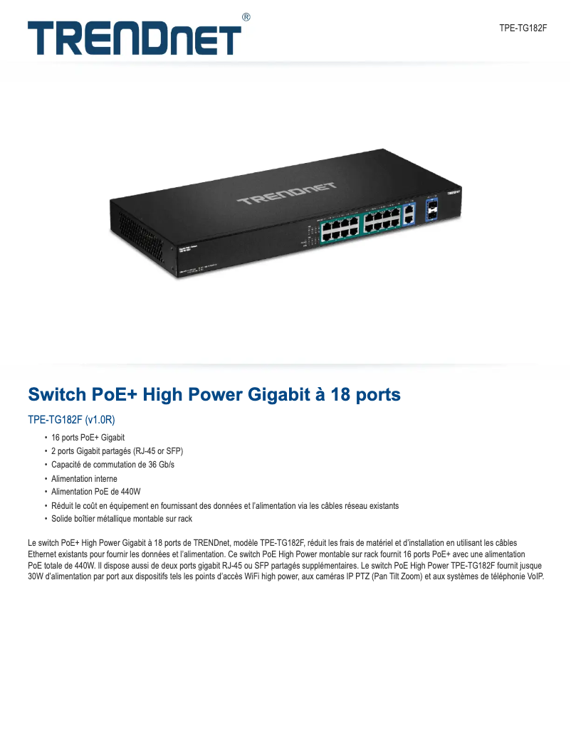 Imagen de la primera página del manual del dispositivo TPE-TG182F