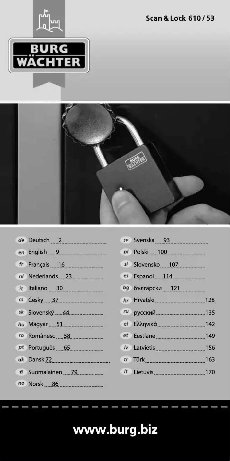 Imagen de la primera página del manual del dispositivo Scan & Lock 610/53