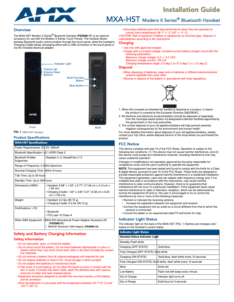 Imagen de la primera página del manual del dispositivo MXA-HST