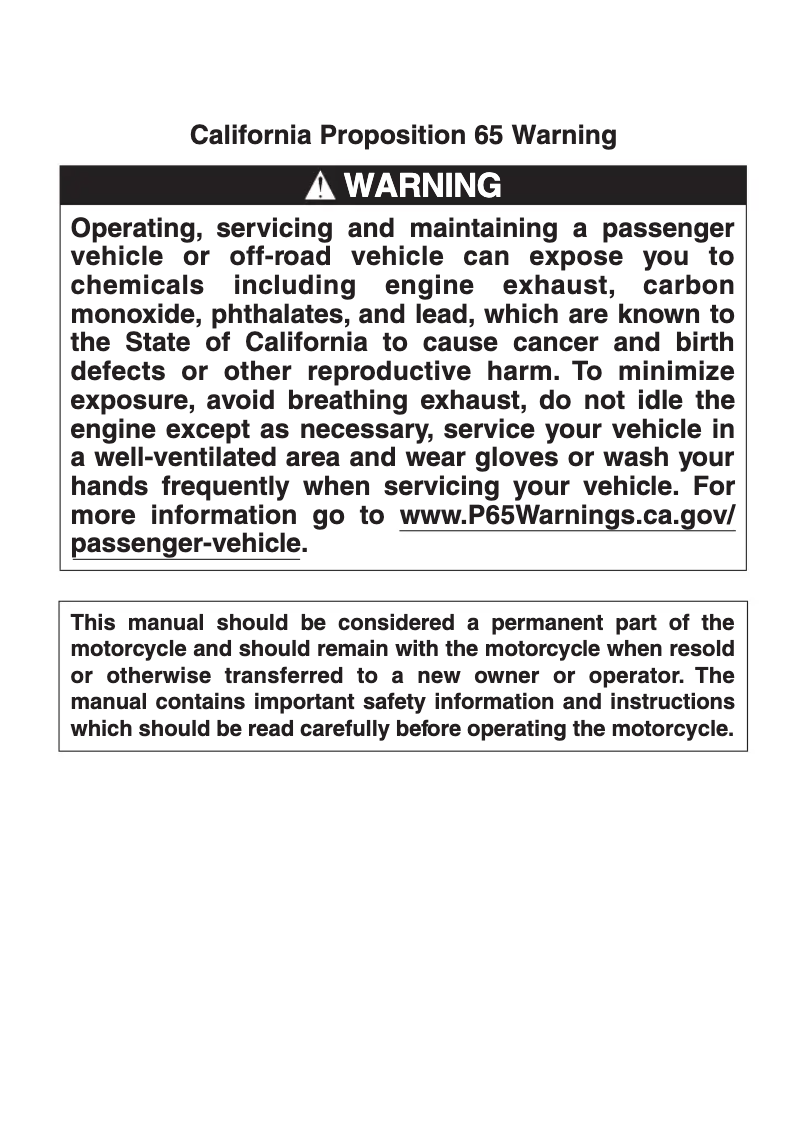 Imagen de la primera página del manual del dispositivo DR-Z400SM (2019)