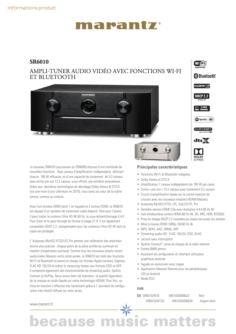 Página 1 del manual Ficha técnica Marantz SR6010
