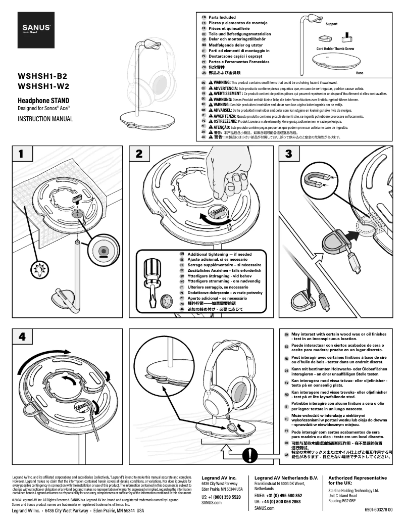 Página 1 del manual Manual de usuario Sanus WSHSH1-W2