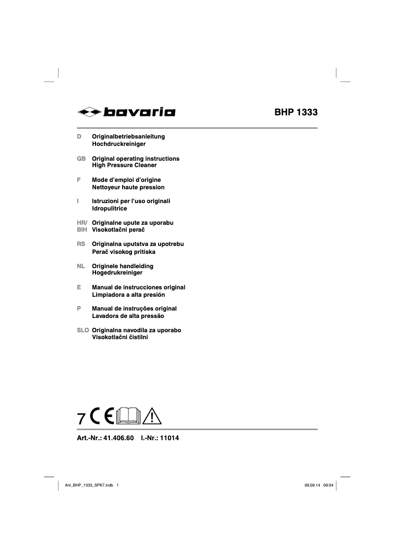 Imagen de la primera página del manual del dispositivo BHP 1333