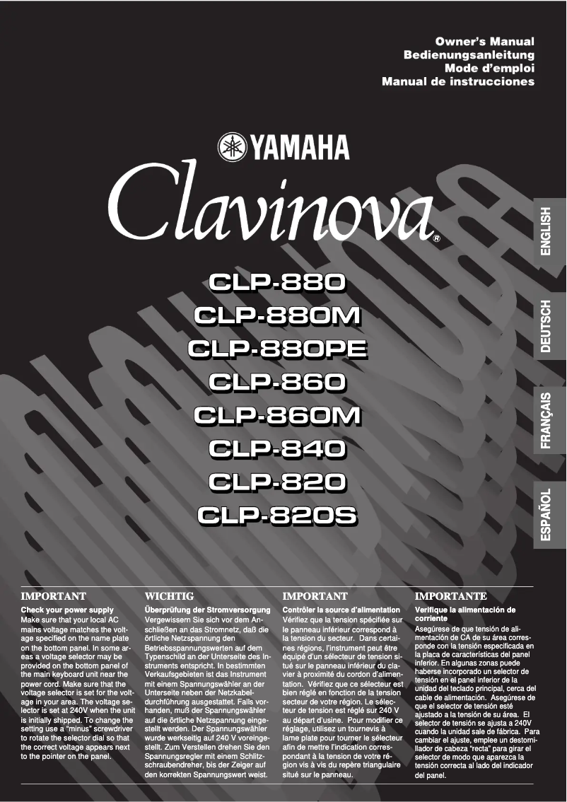 Imagen de la primera página del manual del dispositivo Clavinova CLP-820S