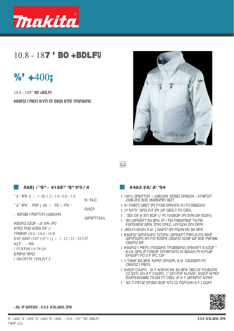 Página 1 del manual Ficha técnica Makita DFJ400Z