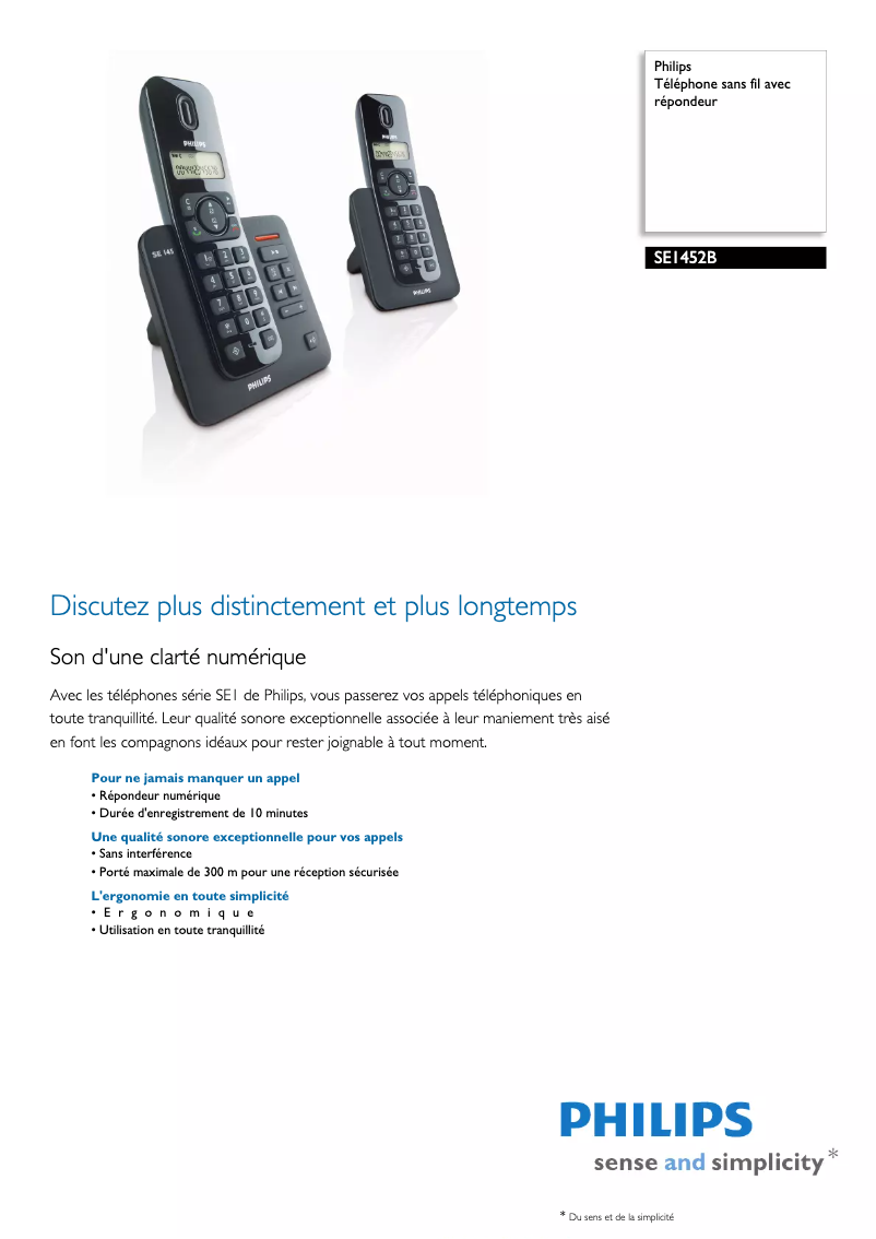 Página 1 del manual Ficha técnica Philips SE1452B