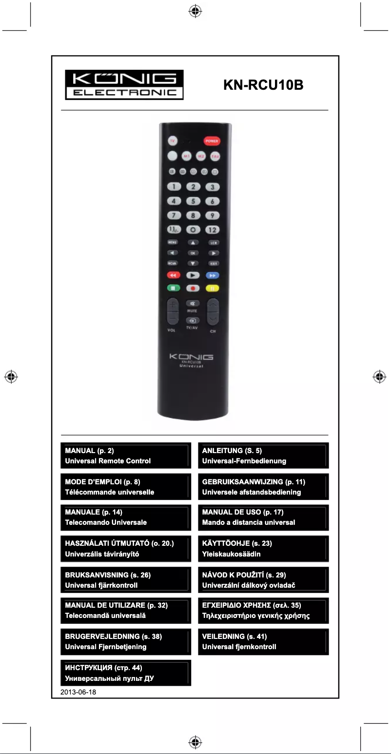 Imagen de la primera página del manual del dispositivo KN-RCU10B